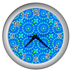 Kaleidoscope Blue Wall Clock (silver) by Mazipoodles