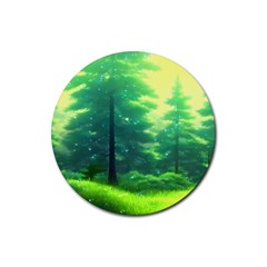 Anime Forrest Nature Fantasy Sunset Trees Woods Rubber Coaster (round) by Uceng