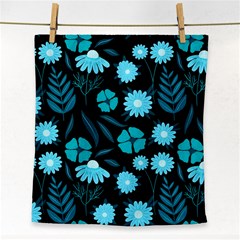 Flower Nature Blue Black Art Pattern Floral Face Towel by Uceng