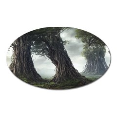 Trees Forest Woods Drawing Fantasy Dream Oval Magnet by Uceng