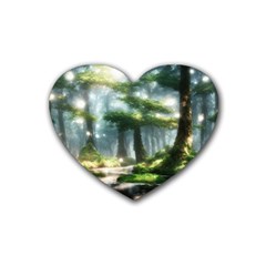 Forest Wood Nature Lake Swamp Water Trees Rubber Heart Coaster (4 Pack) by Uceng