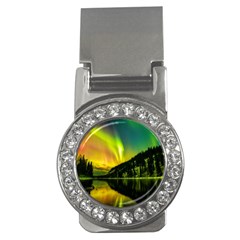 Scenic View Of Aurora Borealis Stretching Over A Lake At Night Money Clips (cz)  by danenraven