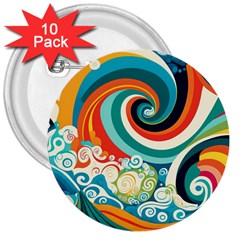 Wave Waves Ocean Sea Abstract Whimsical 3  Buttons (10 Pack)  by Jancukart