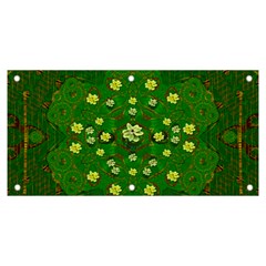 Lotus Bloom In Gold And A Green Peaceful Surrounding Environment Banner And Sign 6  X 3  by pepitasart