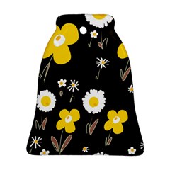 Daisy Flowers White Yellow Brown Black Bell Ornament (two Sides) by Mazipoodles