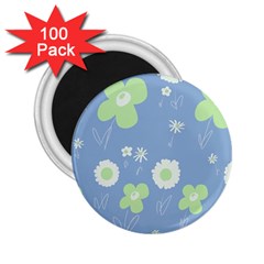 Daisy Flowers Pastel Green White Blue  2 25  Magnets (100 Pack)  by Mazipoodles