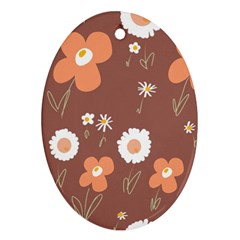 Daisy Flowers Coral White Green Brown  Oval Ornament (two Sides) by Mazipoodles