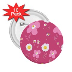 Daisy Flowers Pink White Yellow Dusty Pink 2 25  Buttons (10 Pack)  by Mazipoodles