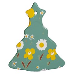 Daisy Flowers Yellow White Brown Sage Green  Christmas Tree Ornament (two Sides) by Mazipoodles