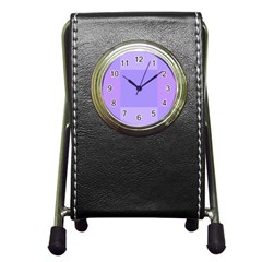 Pixel Plaid Lilac Lavender Mauve Violet Purple  Pen Holder Desk Clock by Mazipoodles