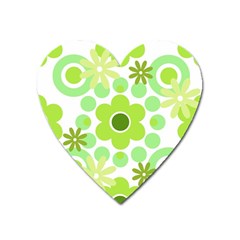 Flowers Pearls And Donuts Green Spearmint Green White Heart Magnet by Mazipoodles