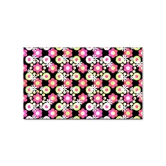 Bitesize Flowers Pearls And Donuts Strawberry Lemon Lime Sherbet Black Sticker Rectangular (100 Pack) by Mazipoodles