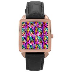 Rainbow Leopard Rose Gold Leather Watch  by DinkovaArt