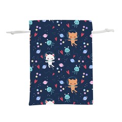 Cute-astronaut-cat-with-star-galaxy-elements-seamless-pattern Lightweight Drawstring Pouch (l) by Vaneshart