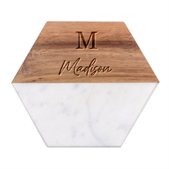 Personalized Family Name Marble Wood Coaster (hexagon)  by walala