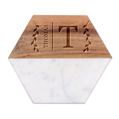 Personalized Name Marble Wood Coaster (hexagon)  by walala