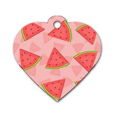 Background Watermelon Pattern Fruit Food Sweet Dog Tag Heart (one Side) by Jancukart