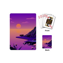 Sunset Sea Ocean Purple Pink Flowers Stone Playing Cards Single Design (mini) by Jancukart