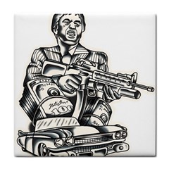 Scarface Movie Traditional Tattoo Tile Coaster by tradlinestyle