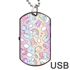 Pusheen Carebears Bears Cat Colorful Cute Pastel Pattern Dog Tag Usb Flash (two Sides) by Sapixe