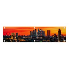 Downtown Skyline Sunset Buildings Banner And Sign 4  X 1  by Ravend