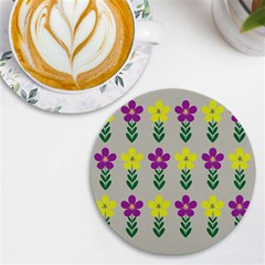 Pattern Flowers Art Creativity Uv Print Round Tile Coaster by Uceng