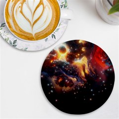 Nebula Galaxy Stars Astronomy Uv Print Round Tile Coaster by Uceng