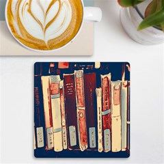 Books Shelf Library Book Shelf Uv Print Square Tile Coaster  by Uceng