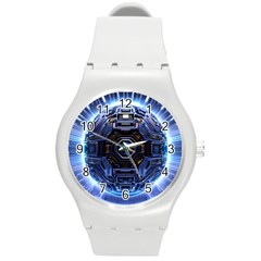 Ai Generated Digital Technology Computer Internet Round Plastic Sport Watch (m) by Ravend