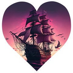 Ship Pirate Adventure Landscape Ocean Sun Heaven Wooden Puzzle Heart by danenraven