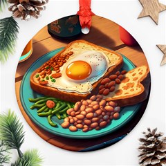 Ai Generated Breakfast Egg Beans Toast Plate Ornament (round) by danenraven