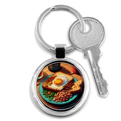 Ai Generated Breakfast Egg Beans Toast Plate Key Chain (round) by danenraven