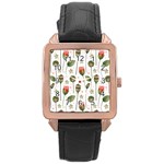 Poppies Red Poppies Red Flowers Rose Gold Leather Watch  Front