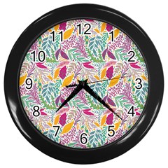 Leaves Colorful Leaves Seamless Design Leaf Wall Clock (black) by Ravend