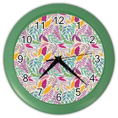 Leaves Colorful Leaves Seamless Design Leaf Color Wall Clock by Ravend