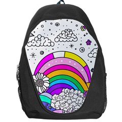 Rainbow Fun Cute Minimal Doodle Drawing Art Backpack Bag by Ravend