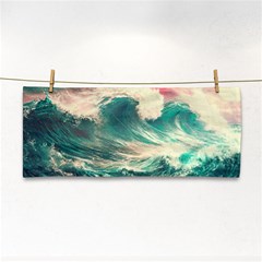 Storm Tsunami Waves Ocean Sea Nautical Nature Painting Hand Towel by Ravend