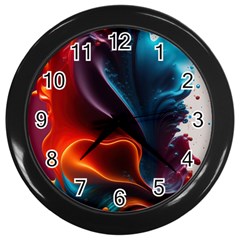 Ai Generated Swirl Splash Blaze Design Art Wall Clock (black) by Ravend