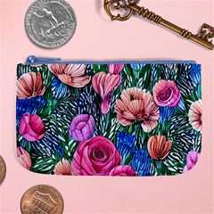 Bright And Brilliant Watercolor Flowers Large Coin Purse by GardenOfOphir