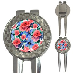 Classy Watercolor Flowers 3-in-1 Golf Divots by GardenOfOphir