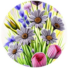 Expressive Watercolor Flowers Botanical Foliage Wooden Puzzle Round by GardenOfOphir