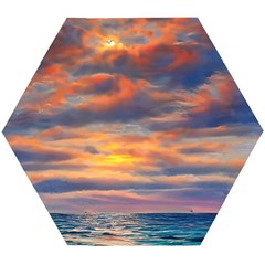 Serene Sunset Over Beach Wooden Puzzle Hexagon by GardenOfOphir