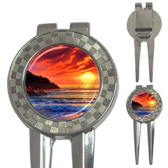 Reflecting Sunset Over Beach 3-in-1 Golf Divots by GardenOfOphir