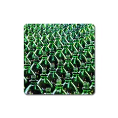 Bottles Green Drink Pattern Soda Refreshment Square Magnet by Ravend