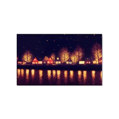 Night Houses River Bokeh Leaves Landscape Nature Sticker (rectangular) by Ravend