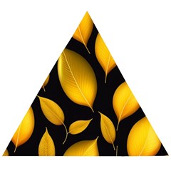 Leaves Foliage Pattern Metallic Gold Background Wooden Puzzle Triangle by Ravend