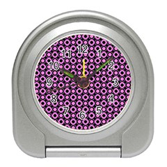 Pink Donuts Pink Filling On Black Travel Alarm Clock by Mazipoodles