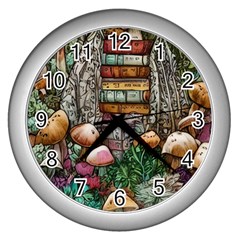 Bewitch Stipe Black Art Incantation Enchant Champignon Shiitake Witchcraft Black Magic Witch Wall Clock (silver) by GardenOfOphir