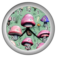 Boho Woods Mushroom Wall Clock (silver) by GardenOfOphir