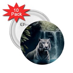 Tiger White Tiger Nature Forest 2 25  Buttons (10 Pack)  by Jancukart